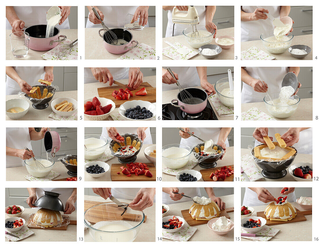 Preparing yoghurt bomb with fresh berries - step by step