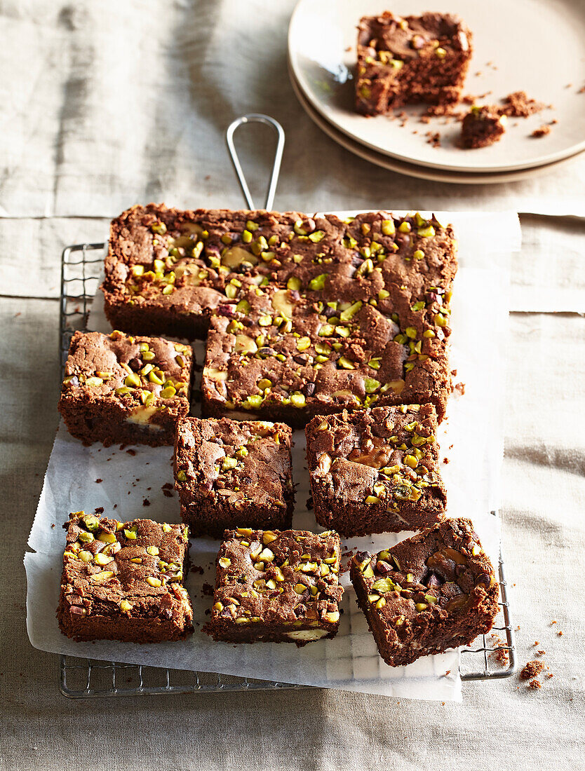 Brownies with white chocolate and pistachio