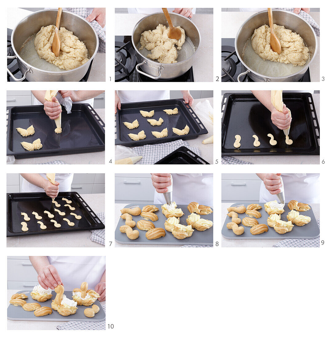 Swans made from choux pastry - step by step