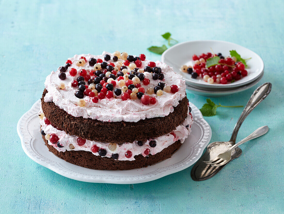 Schokoladenkuchen mit Johannisbeersahne