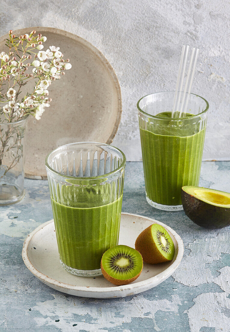 Green smoothie with kiwi and avocado