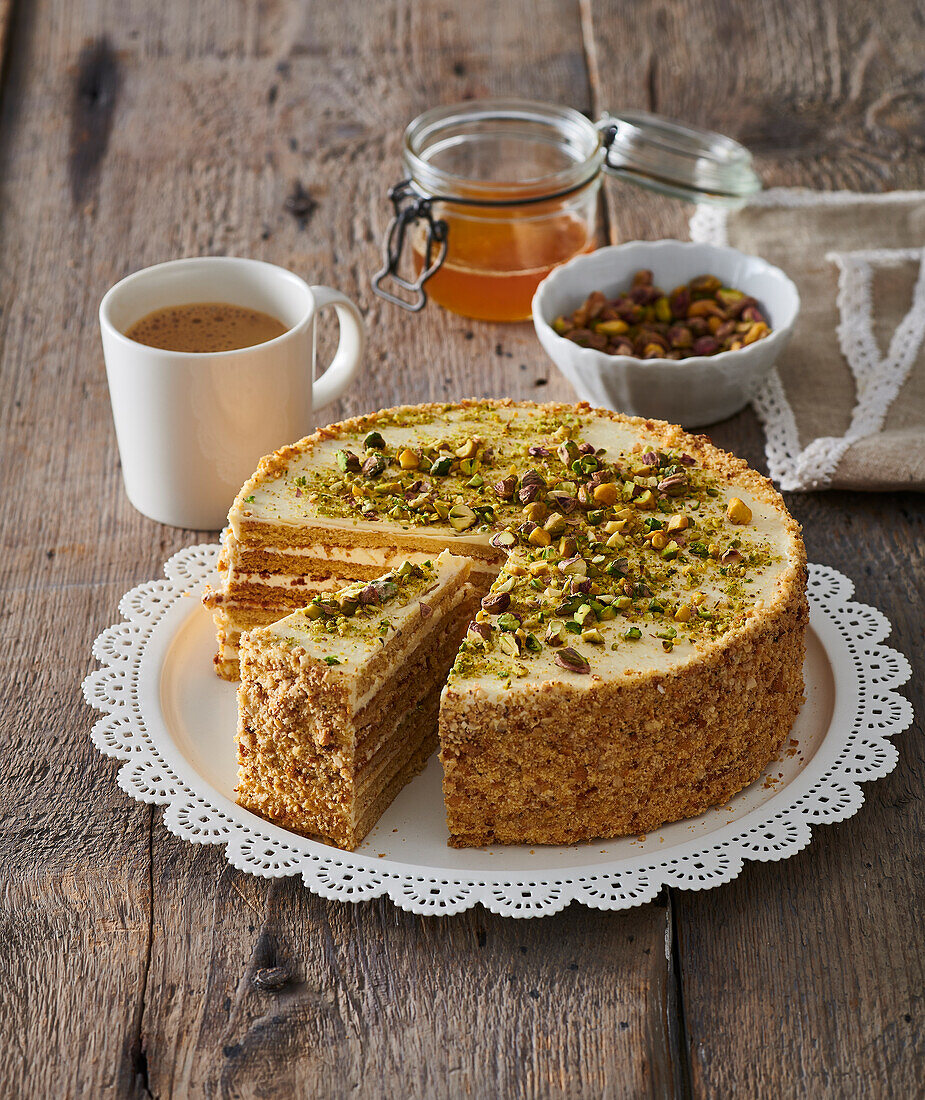 Honey cake with pistachios