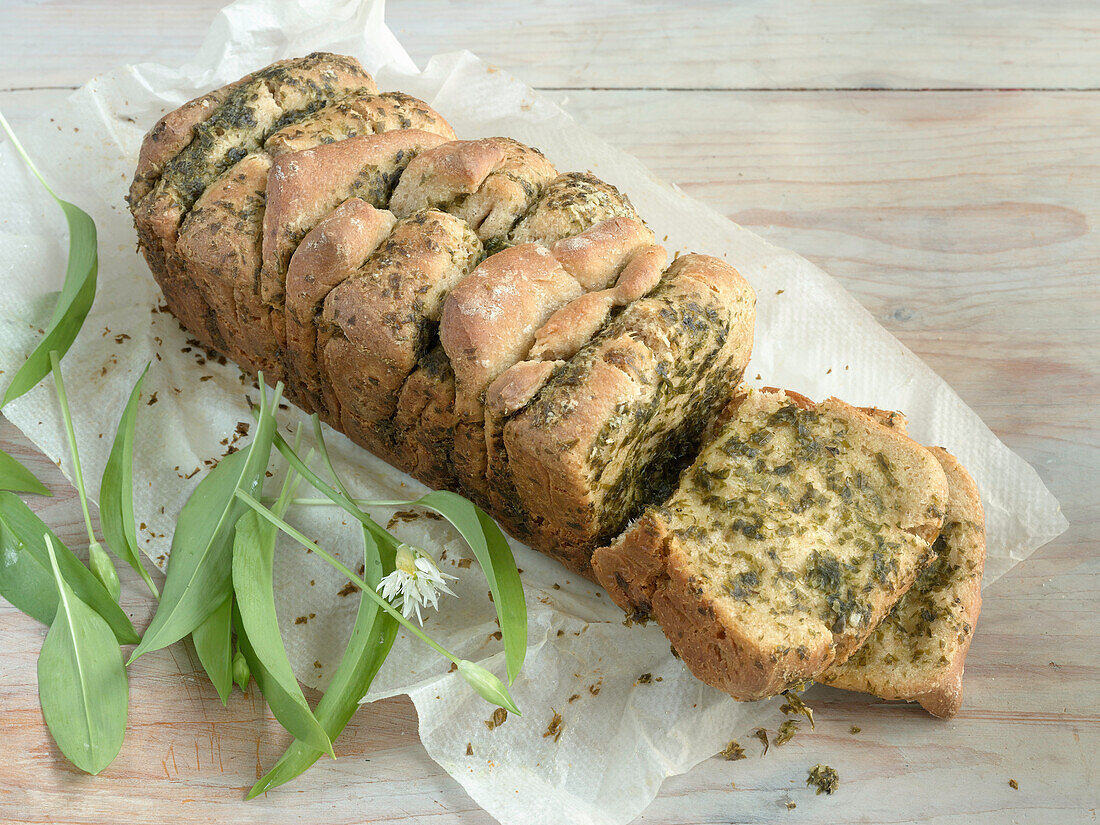 Wild garlic bread plait