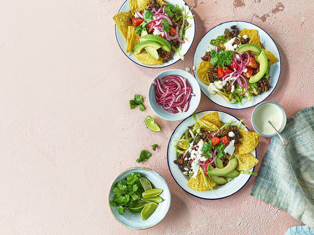 Tex-mex taco salad with beef mince and avocado