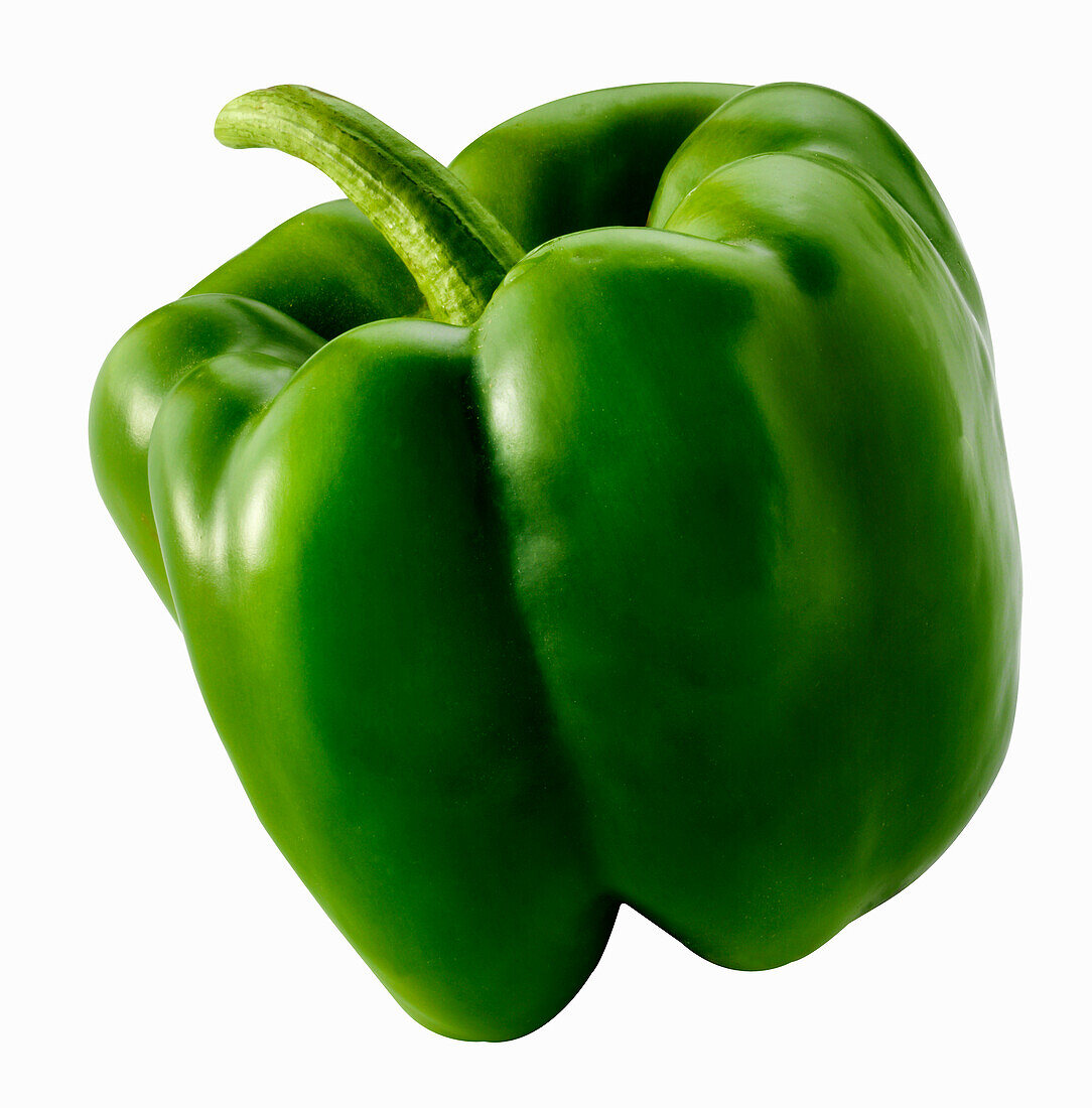 A green bell pepper on a white background