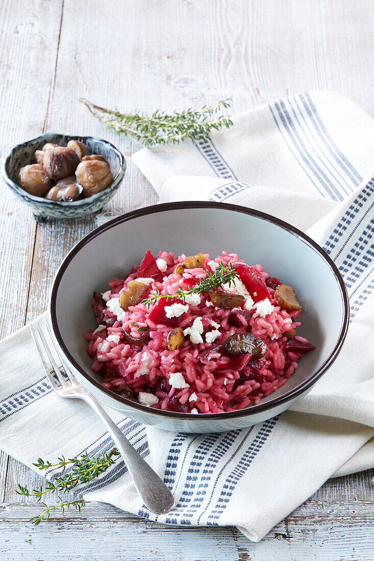 Risotto with beetroot and chestnuts
