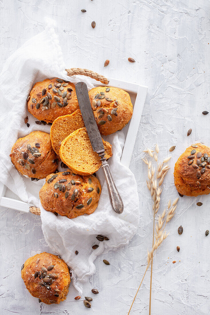 Carrot bread rolls with pumpkin seeds