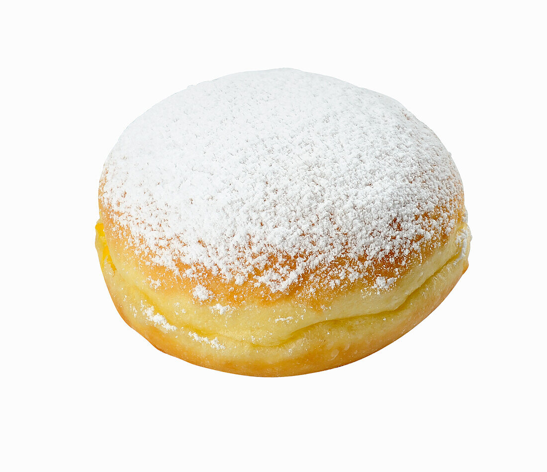 Ein Doughnut vor weißem Hintergrund