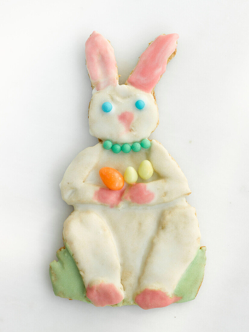 A frosted Easter bunny cookie