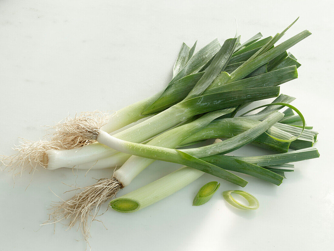 Leeks on a white background