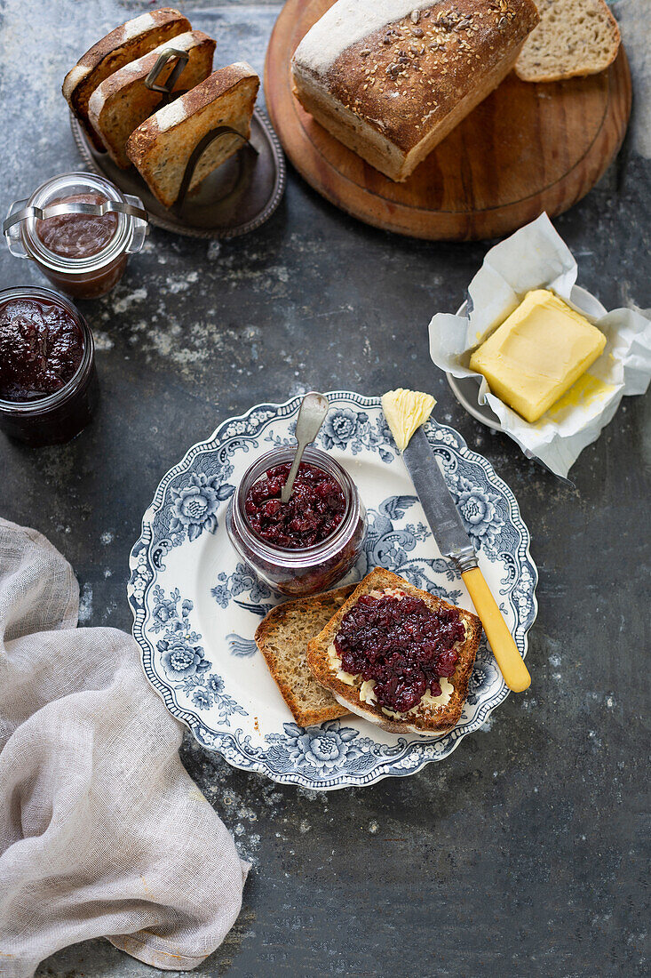 Toast with butter and jam