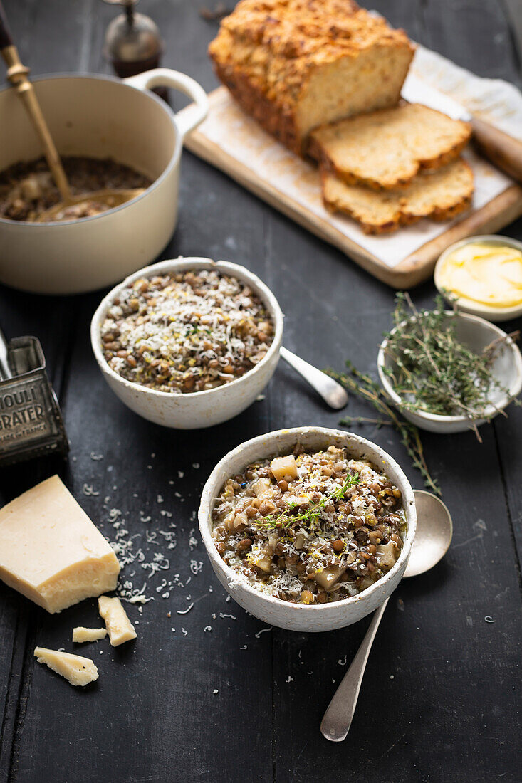 Lentil soup with parmesan