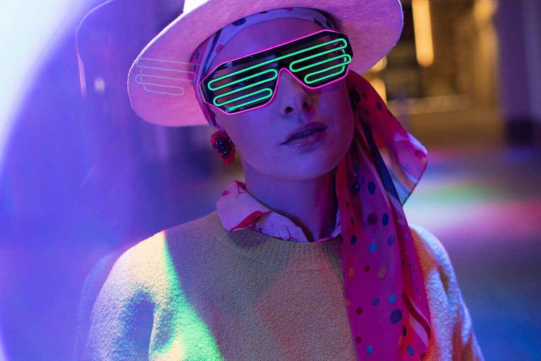 Woman with neon glasses