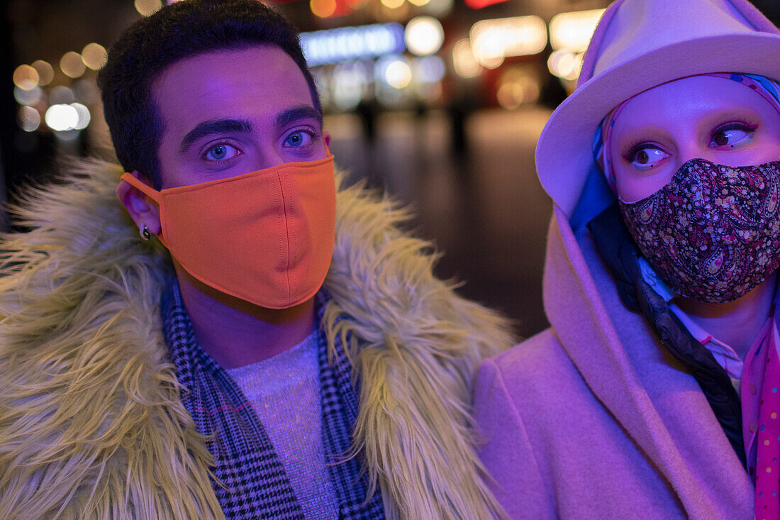 Young couple in face masks