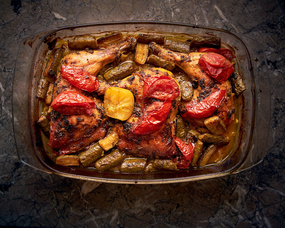Oven roasted chicken with vegetables