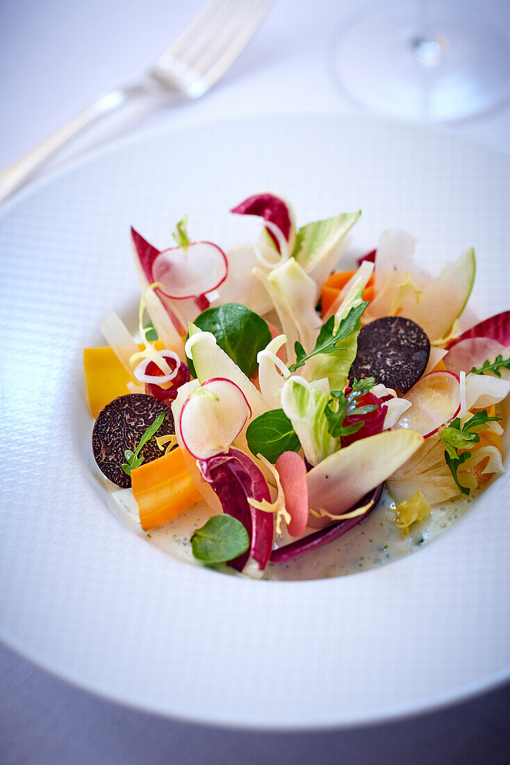 Endive salad with carrots, tofu, and truffles