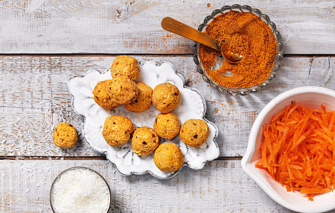 Healthy carrot bliss balls with coconut