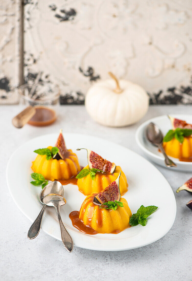 Pumpkin panna cotta with caramel sauce