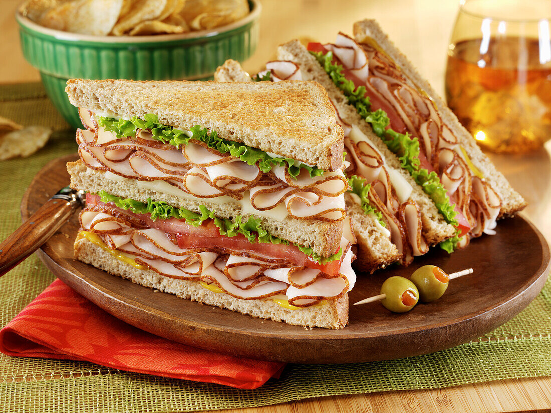 A double decker Turkey Breast, lettuce … – License Images – 13465952 ❘  StockFood