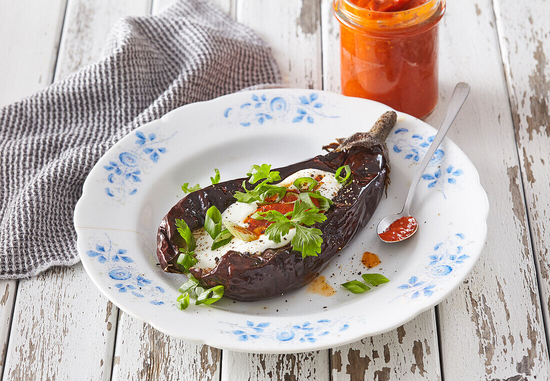Baked eggplant with home made harissa