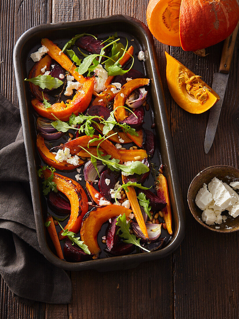 Baked pumpkin with beetroot