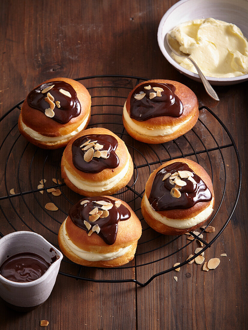 Chocolate doughnuts with cream