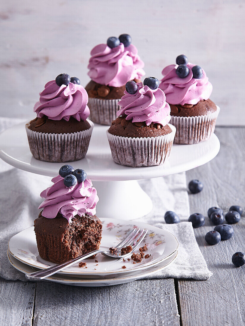 Chocolate cupcakes with blueberries