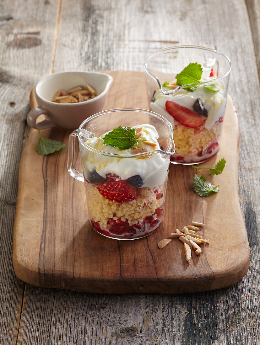 Cous-cous dessert with strawberries