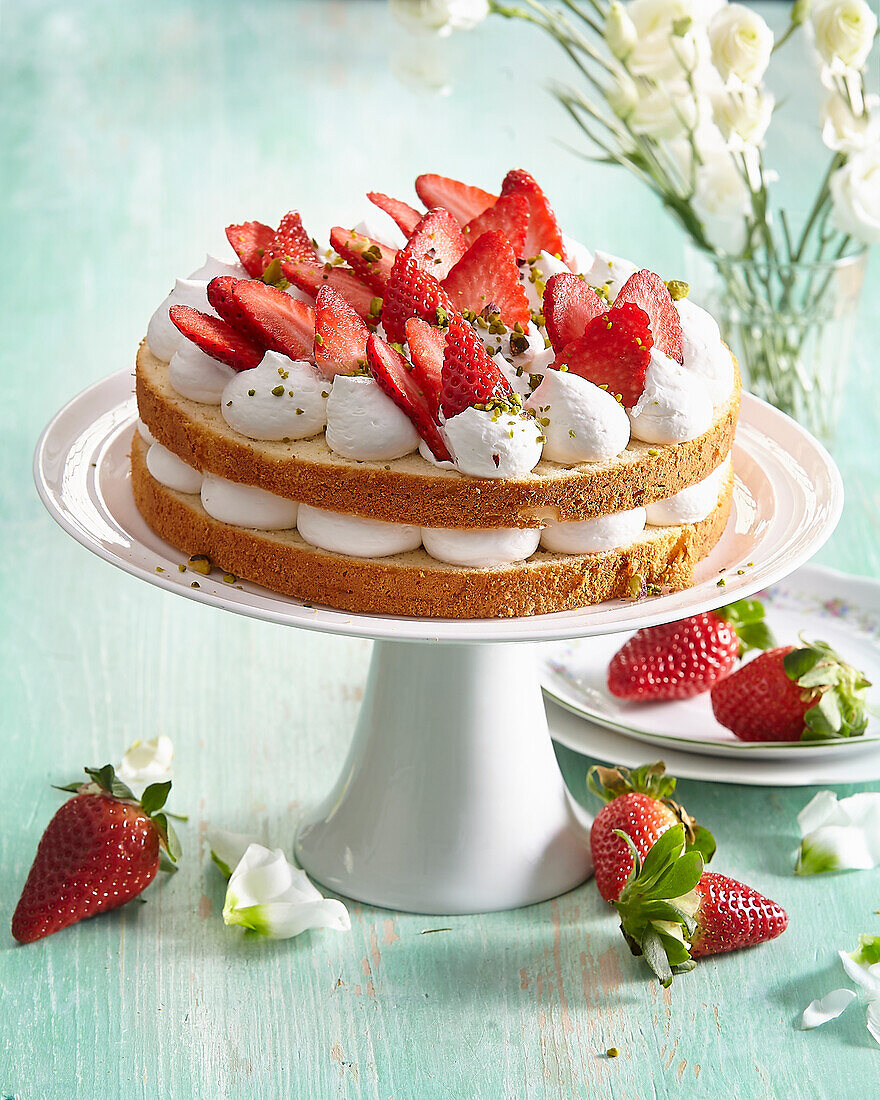 Yogurt cake with strawberries