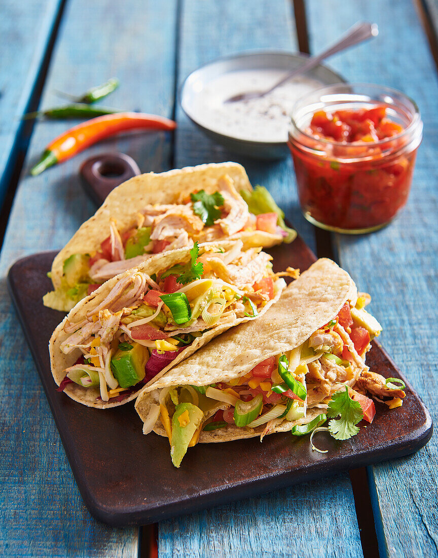 Tacos with shredded turkey meat