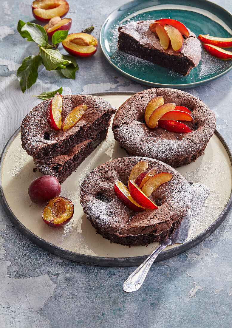 Chocolate cakes with plums