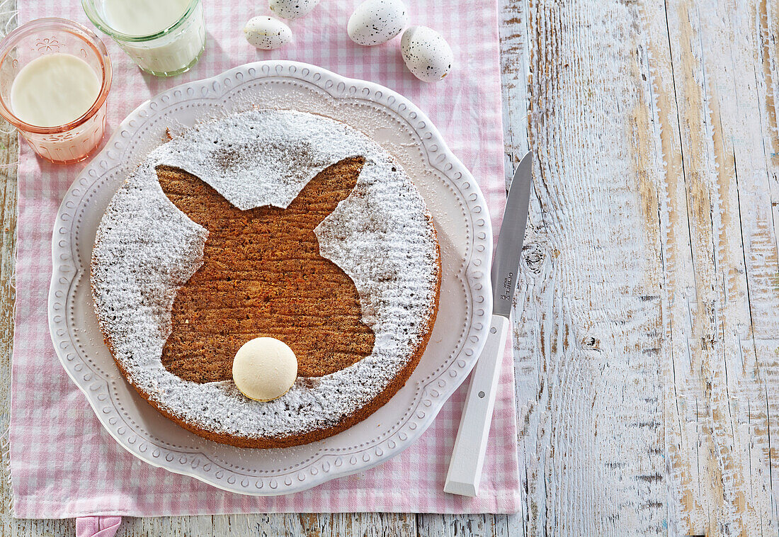 Carrot and almond cake with bunny motif for Easter