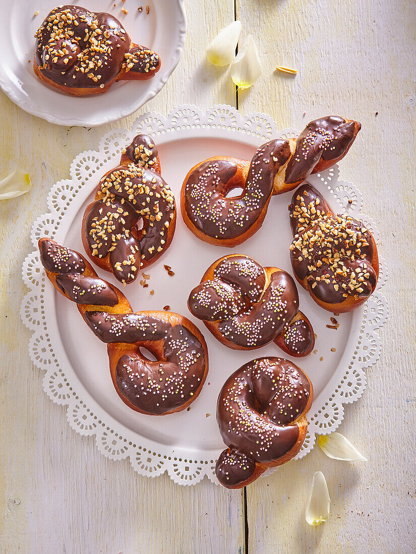 Easter ribbon donuts with chocolate icing