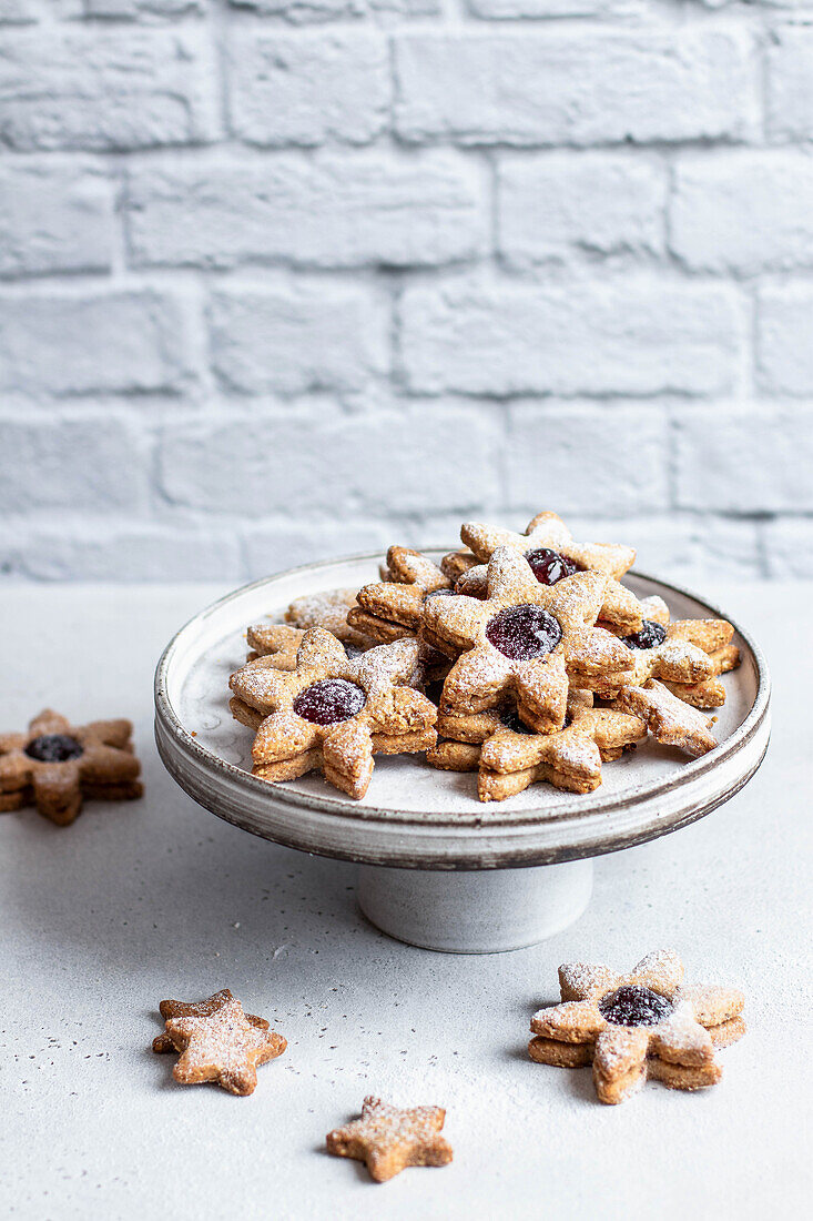 Flower shaped jam biscuits