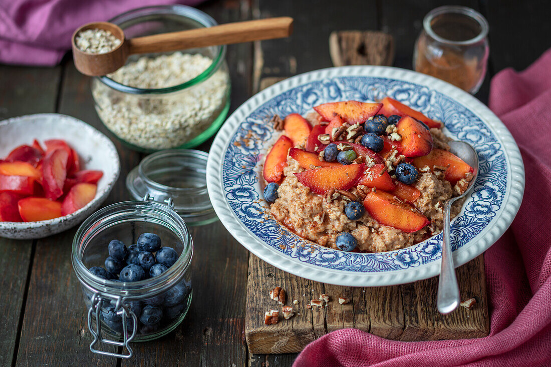 Chocolate oatmeal with fruit