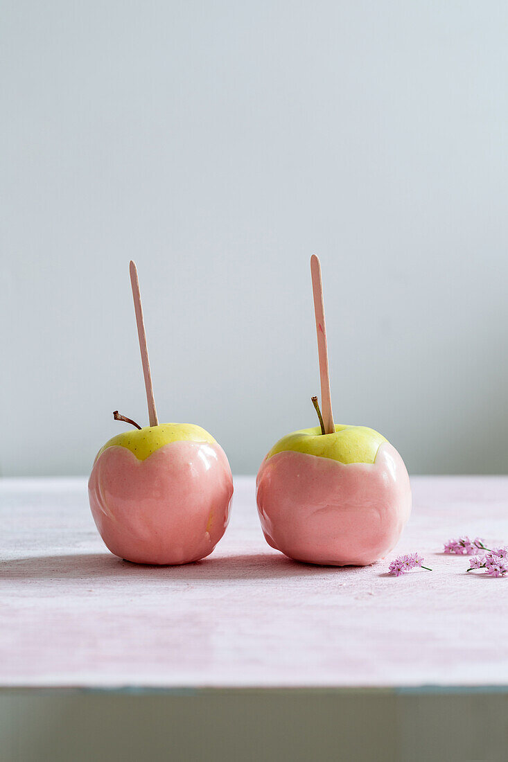 Candy apples with pink glaze