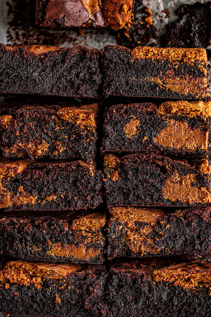 Brownies with caramel and Biscoff biscuits