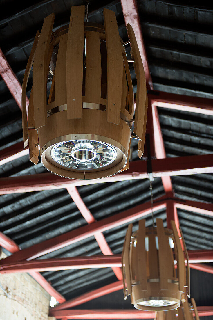 Lamp design made from wine barrels, Vina Tondonia, Rioja, Spain