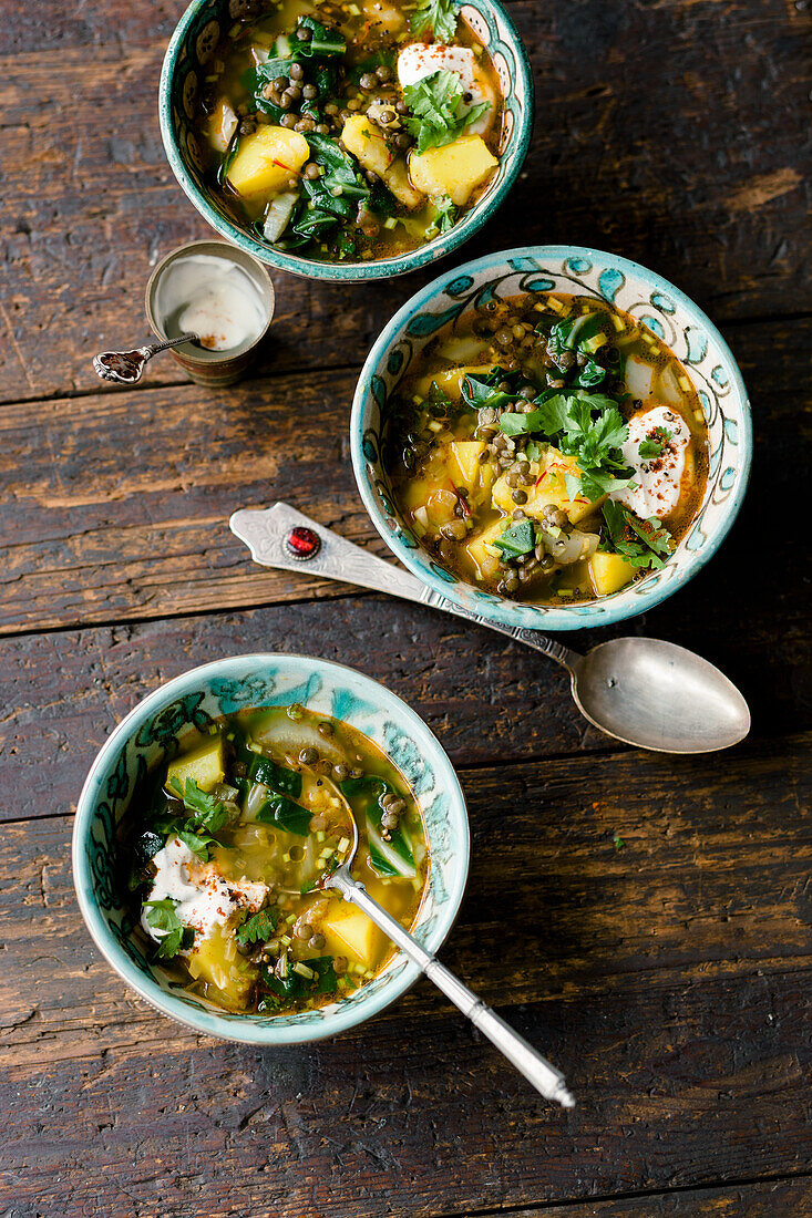 Oriental chard and lentil soup
