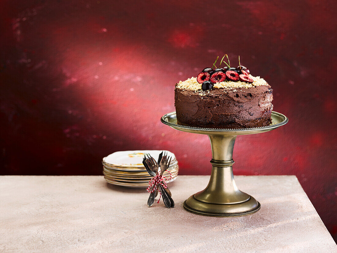 Vegan chocolate and cherry cake
