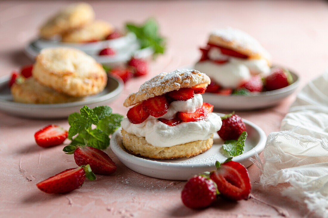 Strawberry Shortcakes with Mint and Whipped Cream