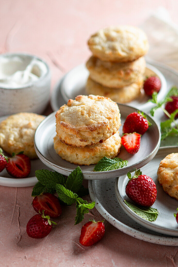 Strawberry Shortcakes with Mint and Whipped Cream