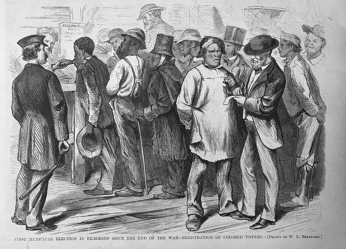 African American men registering to vote, illustration