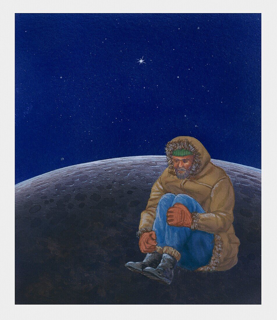 Man sitting on the Pluto, illustration