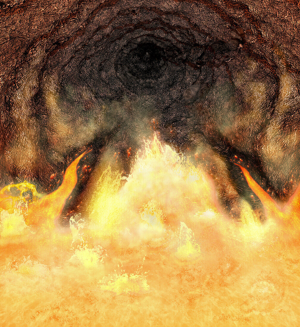 View of a volcana from underneath, illustration