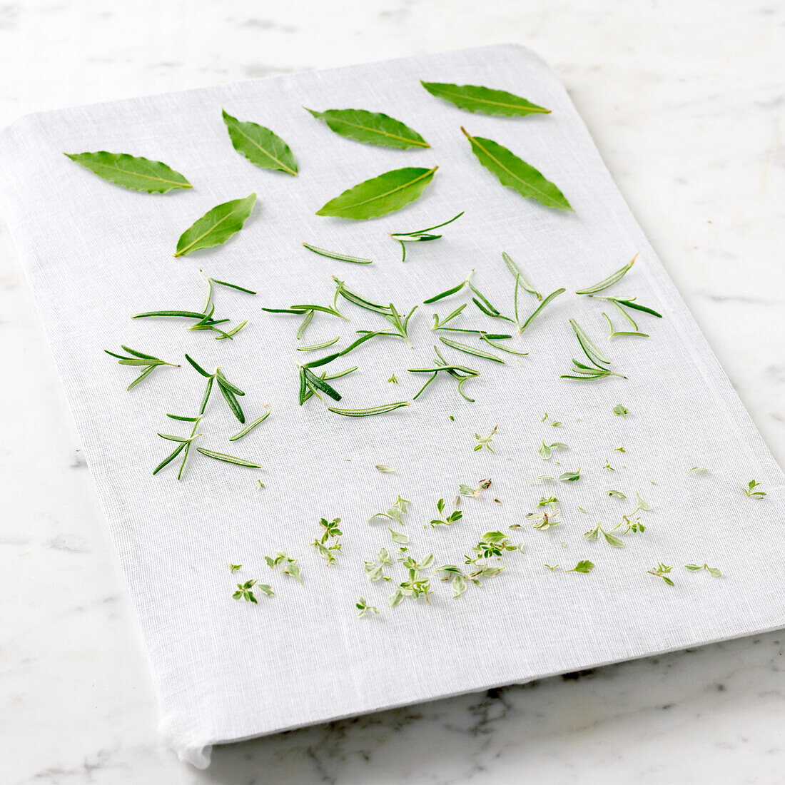 Herbs placed on muslin to dry