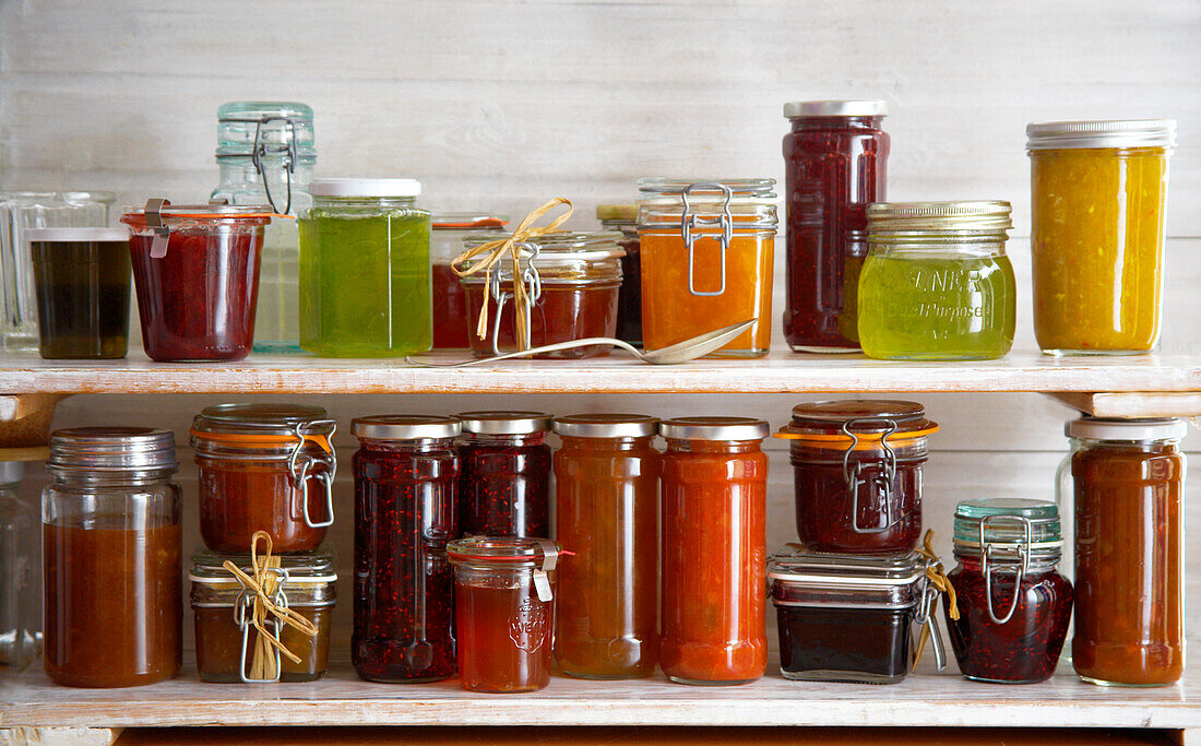 Assorted jars of jam and pickle