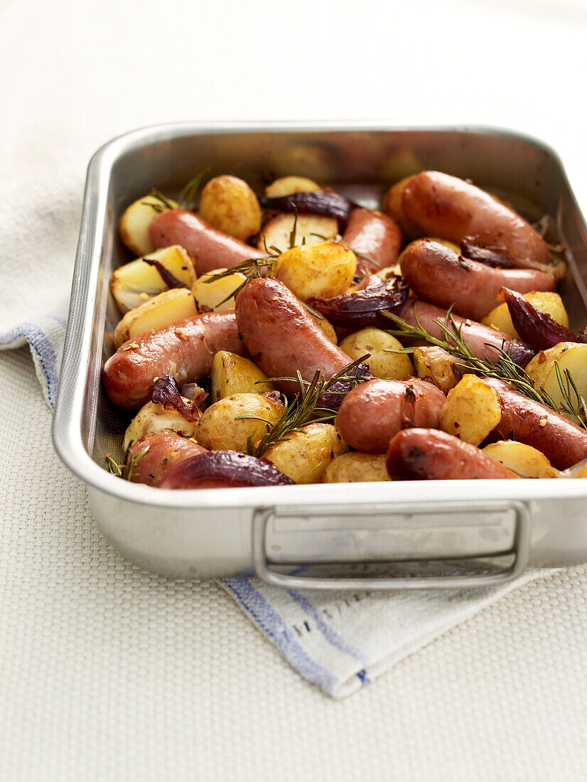 Rosemary and chilli sausages with new potatoes