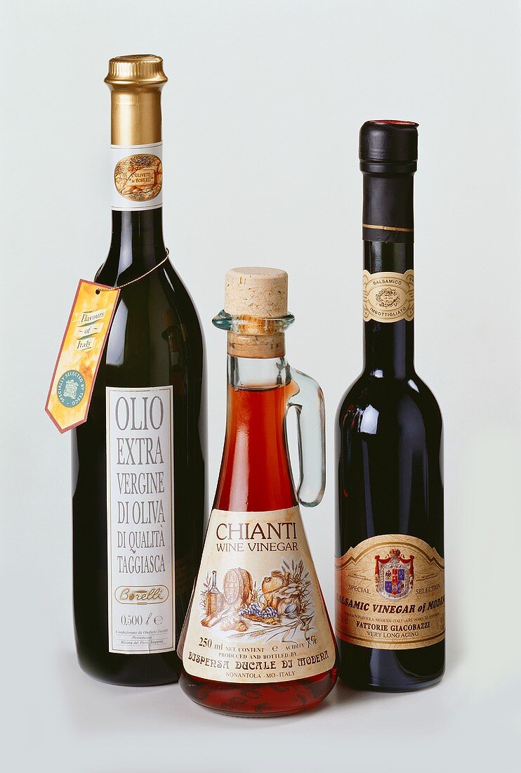 Olive oil, wine and balsamic vinegar