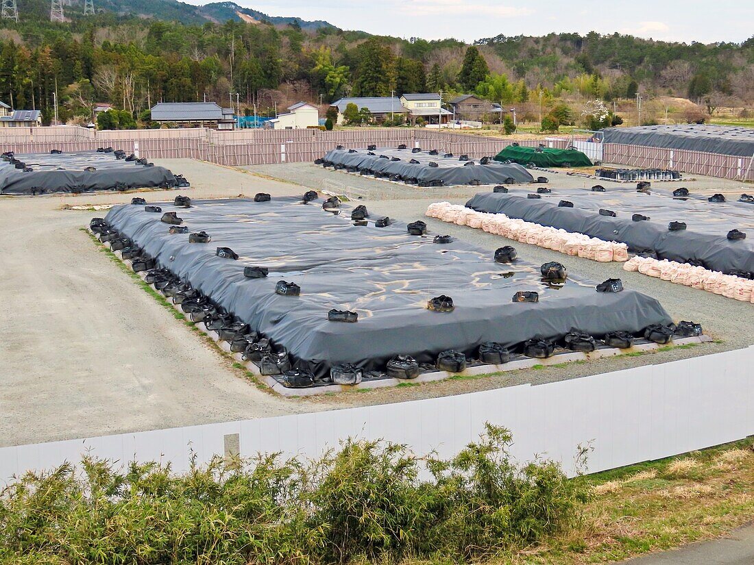 Radioactive soil awaiting processing, Fukushima, Japan